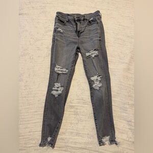 American Eagle Outfitters Gray Distressed Skinny Jeans